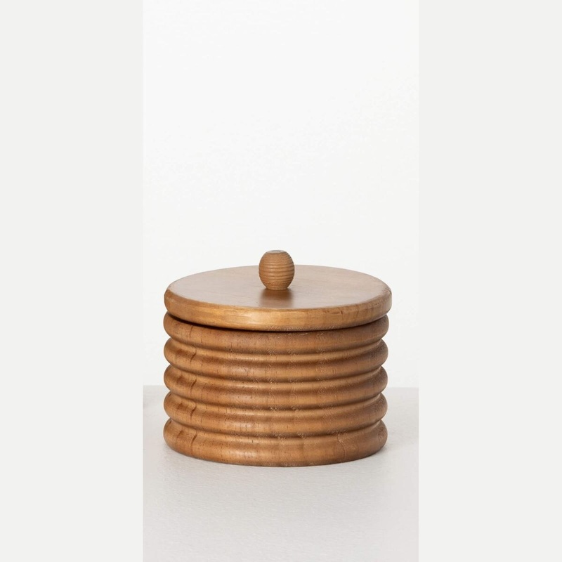 Ribbed wood Container with Lid- Small