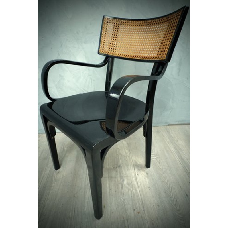 Art Nouveau Black Wood and Vienna Straw Chair, 1910s for sale at Pamono