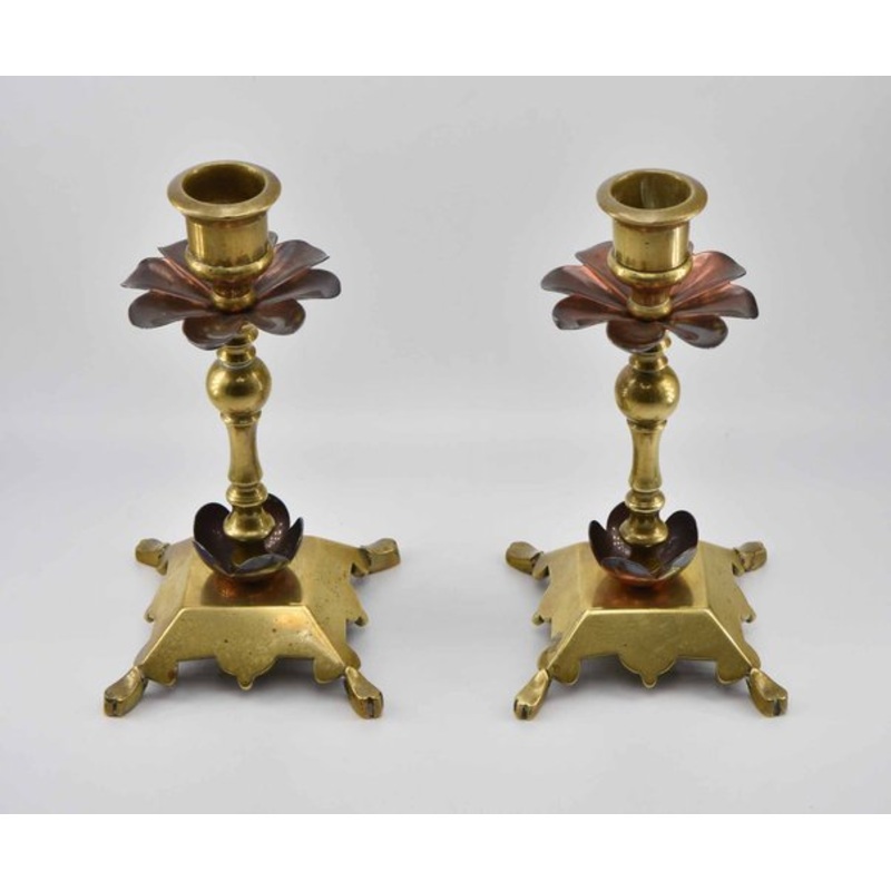 Arts & Crafts Copper & Brass Candlesticks, Set of 2 for sale at Pamono