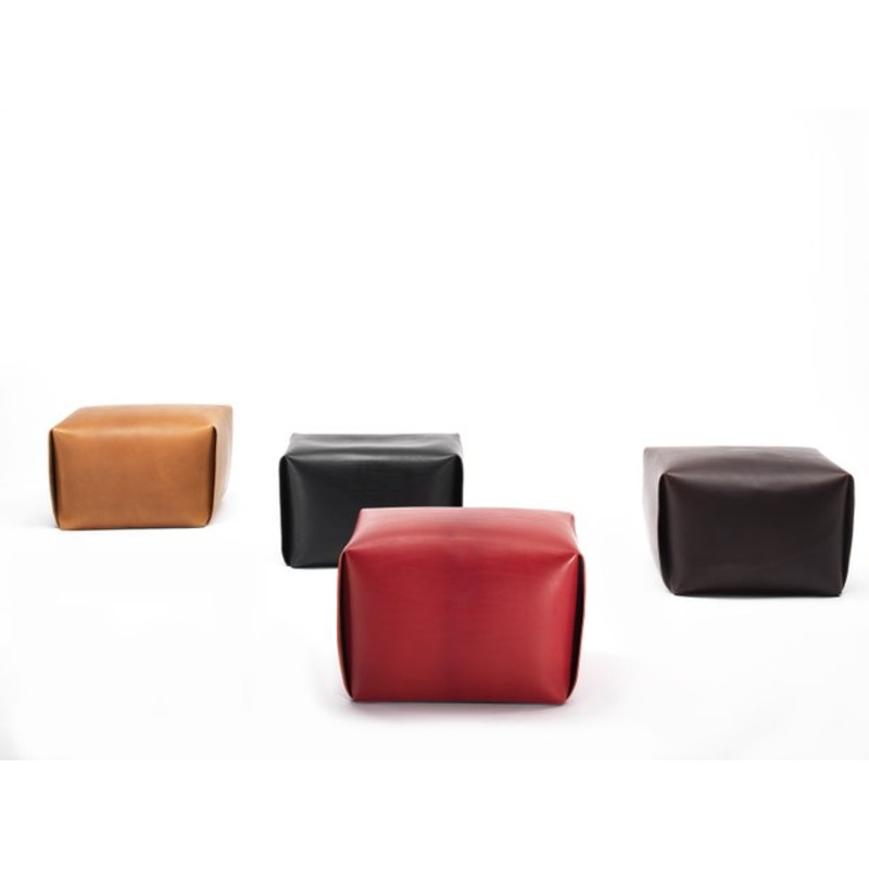 Big Bao Red Leather Pouf By Viola Tonucci, Tonucci Collection for sale at Pamono