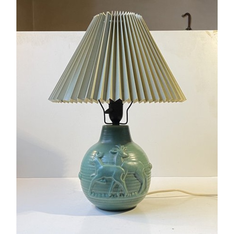 Celadon Green Glaze Ceramic Table Lamp from Michael Andersen & Son, 1940s for sale at Pamono