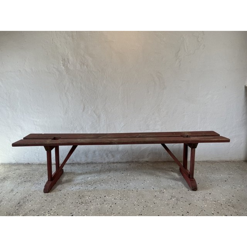 Earls 20th Century Rustic Swedish Wood Bench with Patinated Red for sale at Pamono