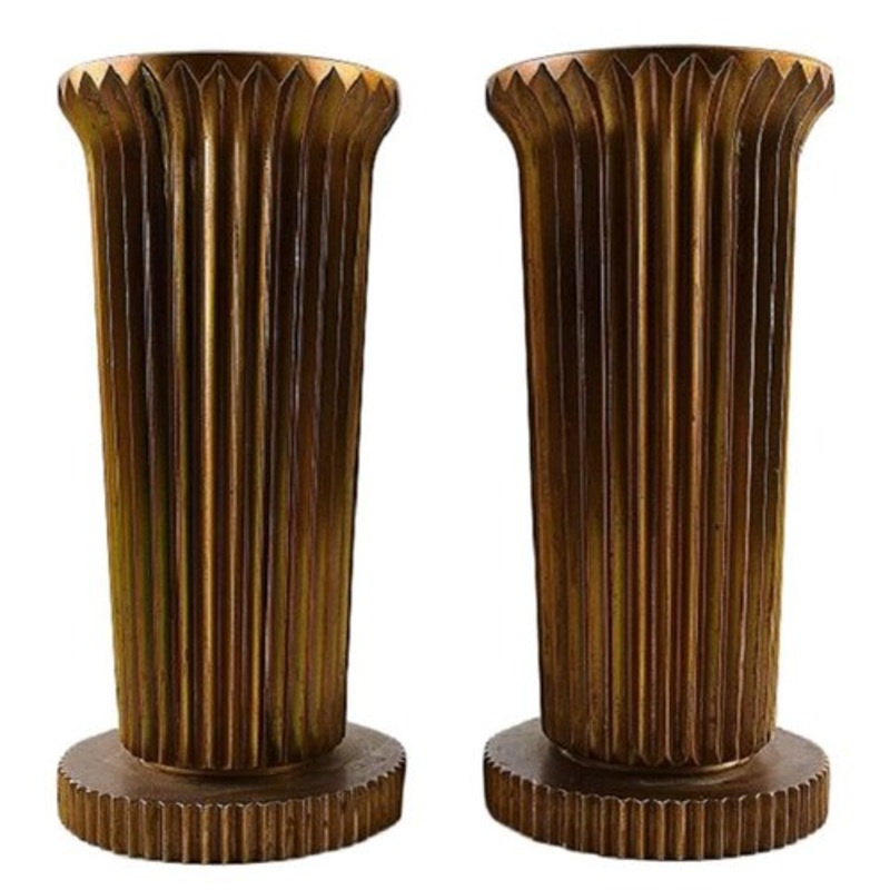 Large Art Deco Tinos Candlesticks in Bronze, Denmark, 1940s, Set of 2 for sale at Pamono