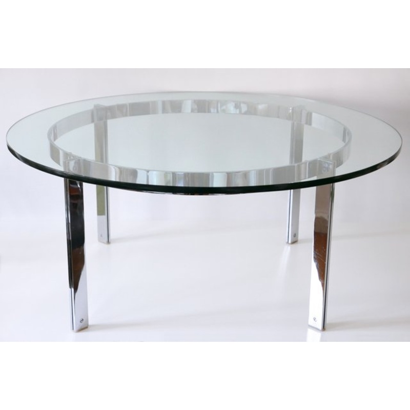 Large Glass and Steel Coffee Table, 1970s for sale at Pamono