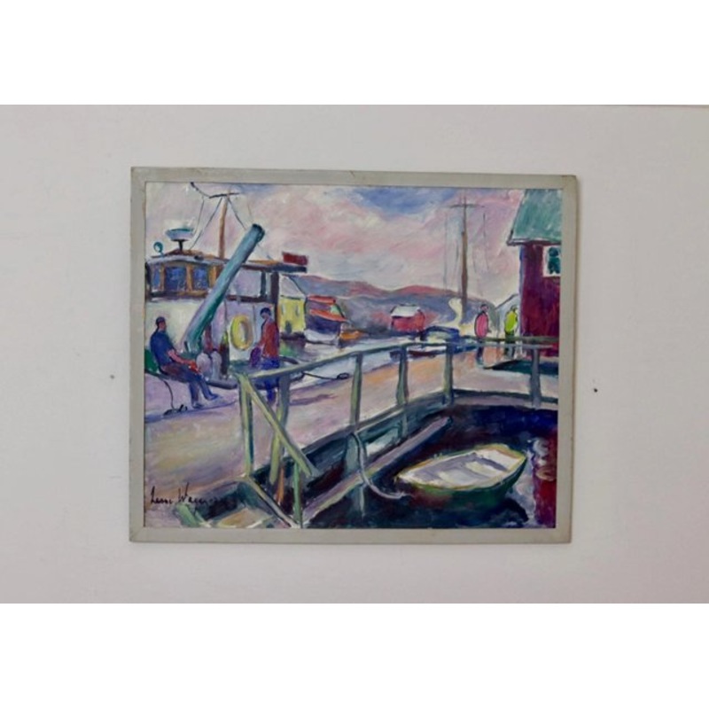 Lasse Wagner, Harbour, 1960s, Oil on Panel, Framed for sale at Pamono