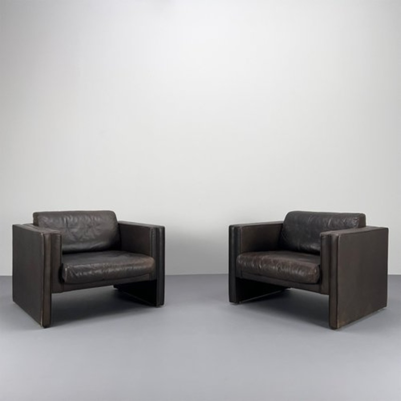 Set of Dark Brown Leather Armchairs by Jrgen Lange for Walter Knoll, Germany, 1970s for sale at Pamono