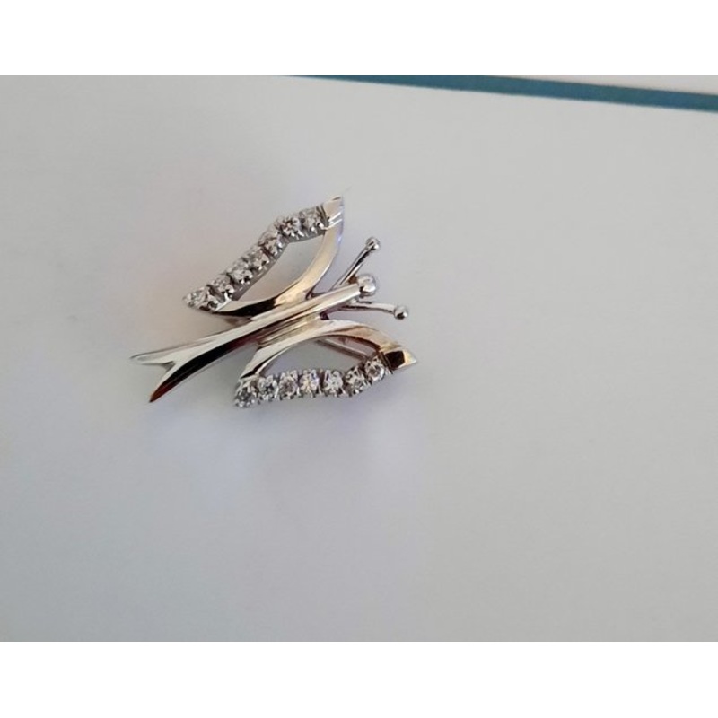 Small 14 Karat Gold Butterfly Brooch with Diamonds, 1980s for sale at Pamono