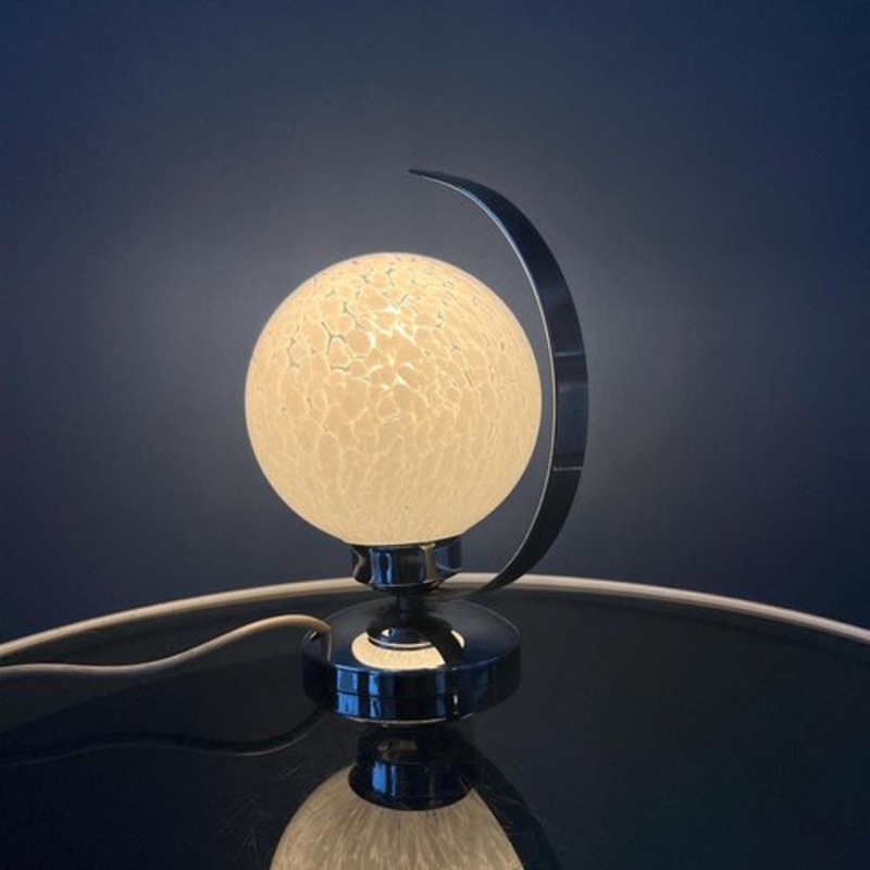 Vintage Chrome Table Lamp with Glass Shade for sale at Pamono