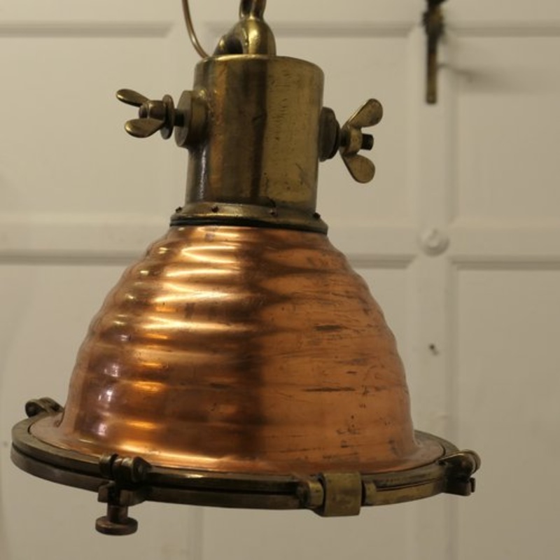 Vintage Copper and Brass Nautical Search or Spot Light, 1890s for sale at Pamono