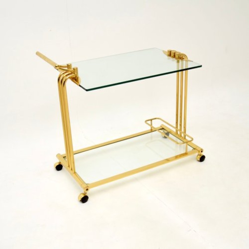 Vintage French Brass and Glass Drinks Bar Cart, 1970s for sale at Pamono