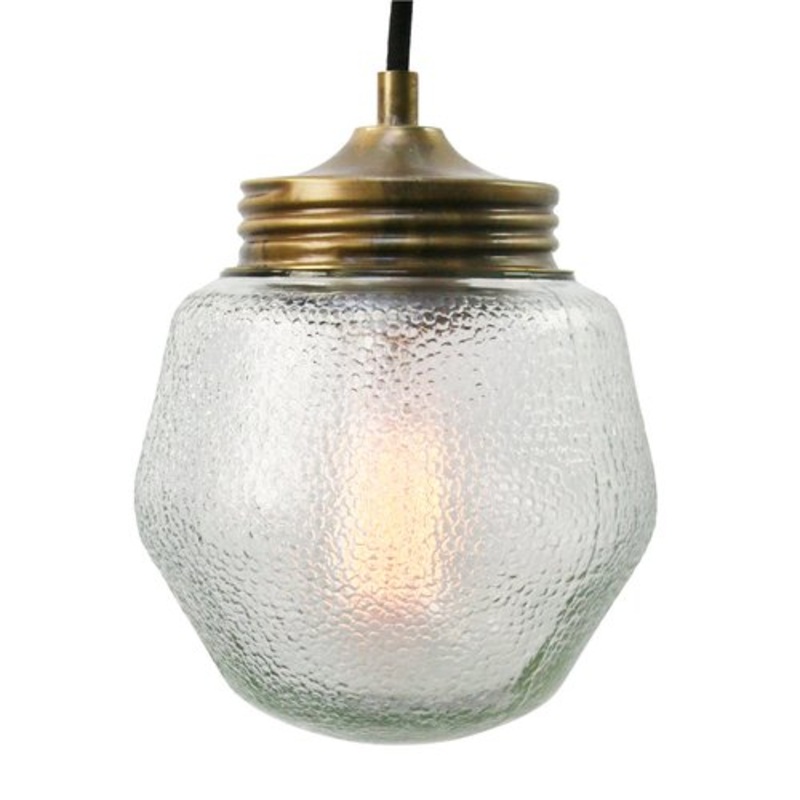 Vintage Industrial Frosted Glass & Brass Pendant Lamp for sale at Pamono