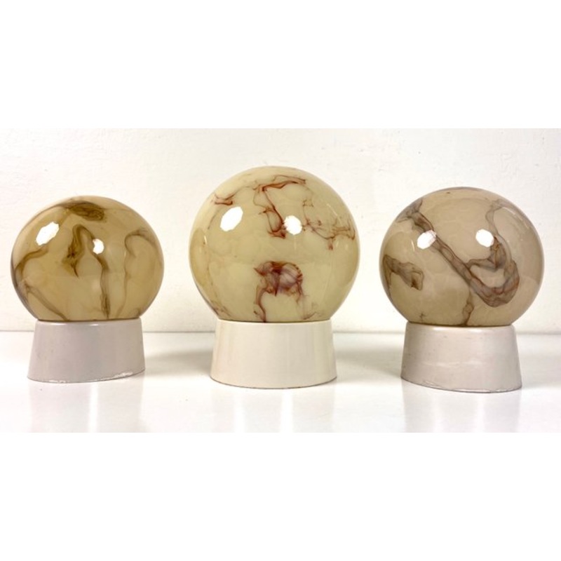 Art Deco Ceiling Lamps in Marbled Glass from Thabur, 1920s, Set of 3 for sale at Pamono