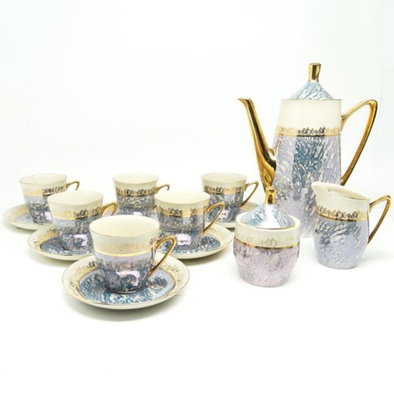 Art Deco Coffee Set from Tuowice, Poland, 1960s, Set of 15 for sale at Pamono
