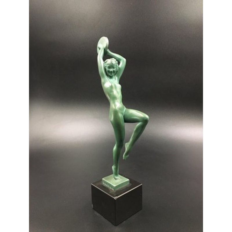 Art Deco Figurine of Esmeralda Playing Tambourine by Guerbe / Pierre Le Faguays for Max Le Verrier, France, 1920s for sale at Pamono