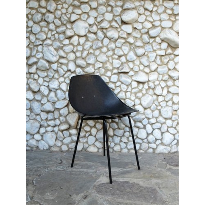 Black Coquillage Chair by Pierre Guariche for Meurop 1960s for sale at Pamono