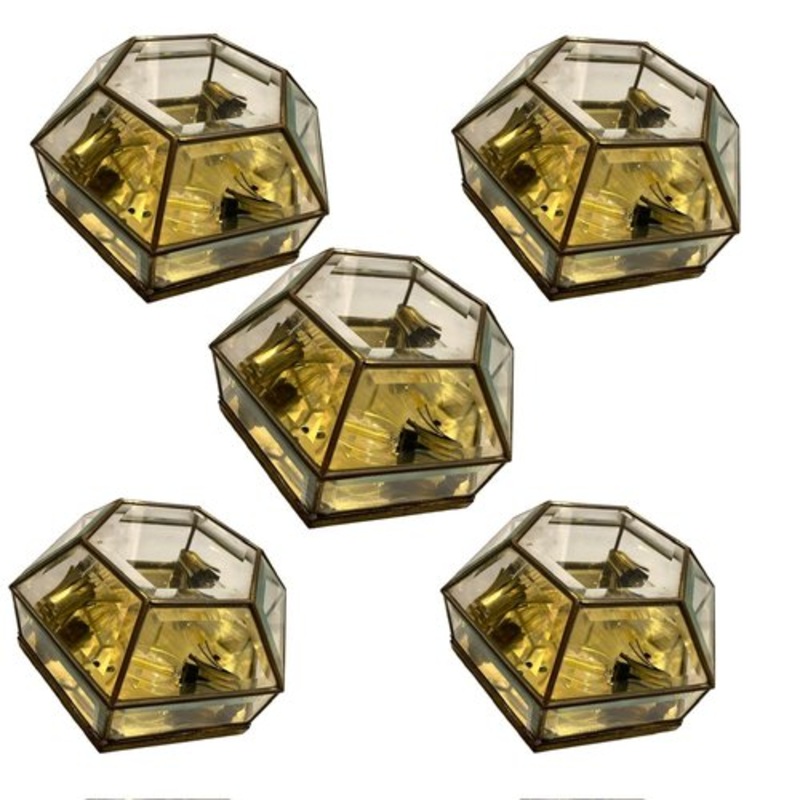 Brass Flushmount Ceiling Lights, 1960s, Set of 5 for sale at Pamono