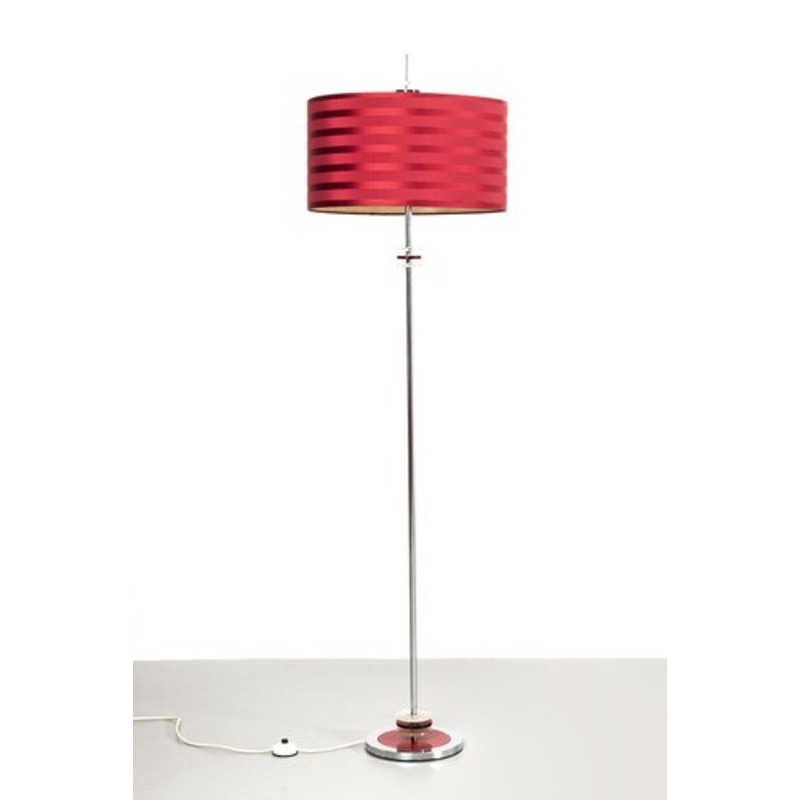 Floor Lamp with Striped Red Shade for sale at Pamono