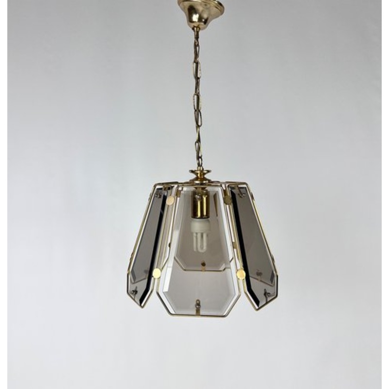 French Brass and Smoked Glass Hall Pendant Light, 1970s for sale at Pamono