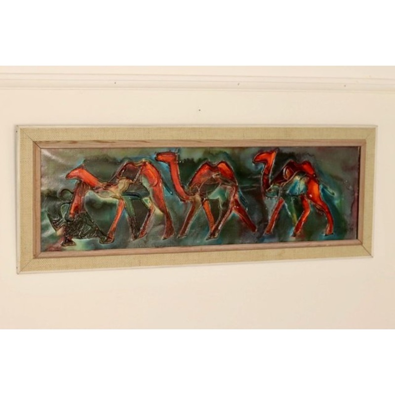 Henryk Rolinsky, Camels, 1960s, Mixed Media on Canvas, Framed for sale at Pamono