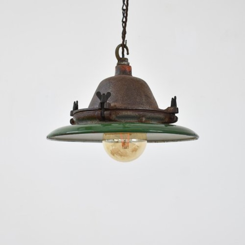 Industrial Cast Enamel Pendant Light from Maxlume, 1950s for sale at Pamono