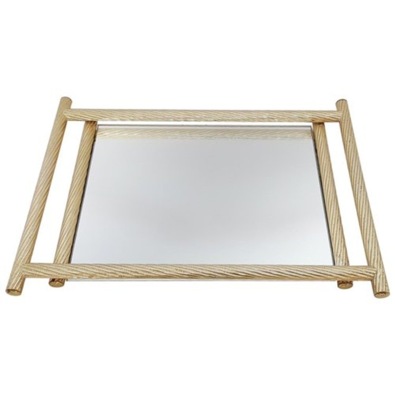 Italian Gilded Tray with Mirror, 1970s for sale at Pamono