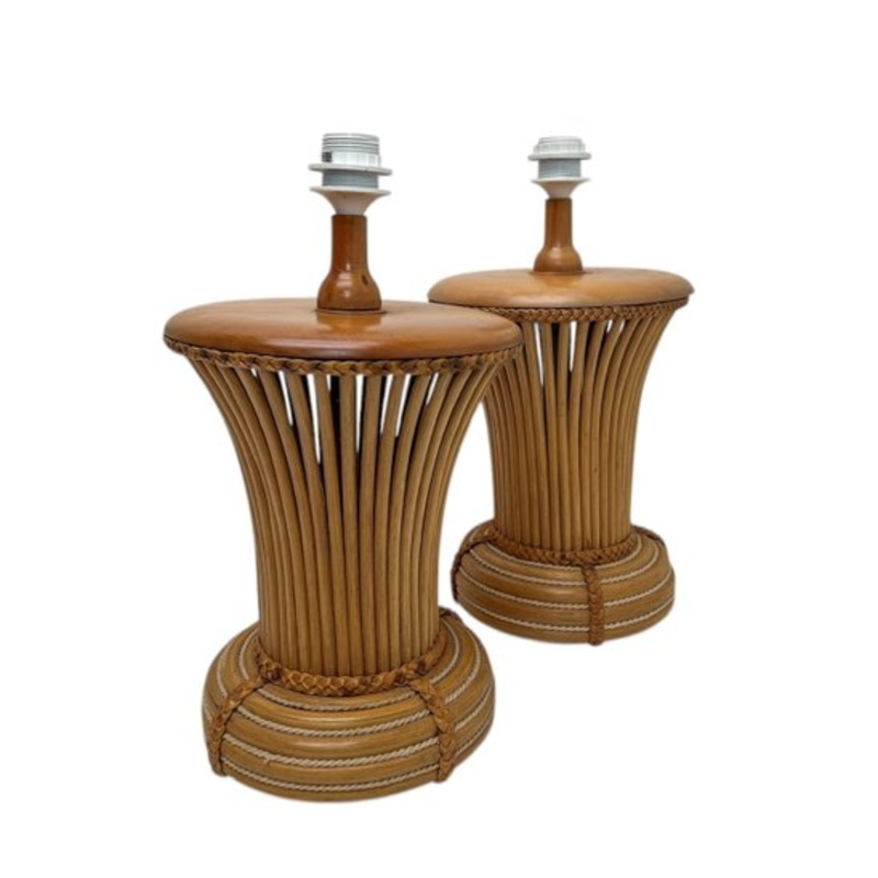Mid-Century Modern Bamboo Pencil Reed Table Lamps, 1960s, Set of 2 for sale at Pamono