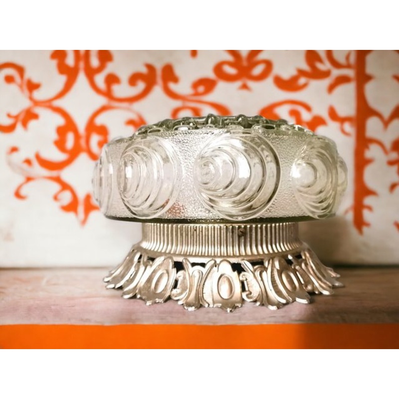 Mid-Century Portuguese Glass and Brass Flush Mount, 1970s for sale at Pamono