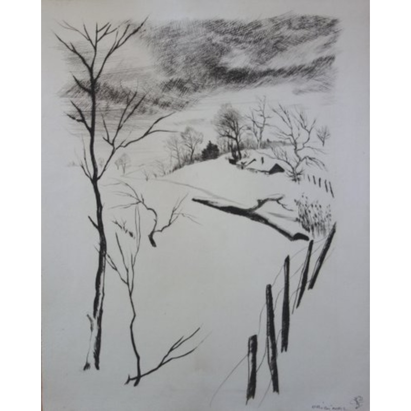 Paysage dhiver Drawing by Gaston Barret for sale at Pamono