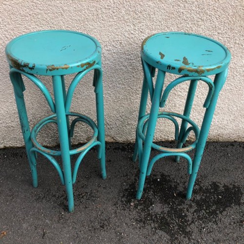 Set of Turquoise Bistro Stools in the Style of Thonet, 1980s for sale at Pamono