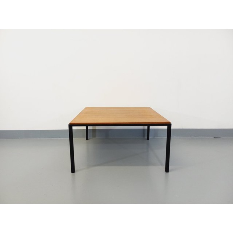 Vintage Modernist Square Coffee Table in Teak and Black Metal, 1960s for sale at Pamono