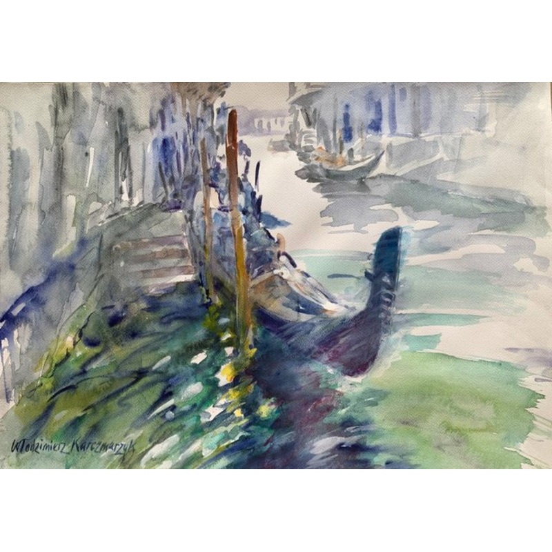 Wodzimierz Karczmarzyk, Venice, A Gondola, 1999, Watercolor on Paper for sale at Pamono
