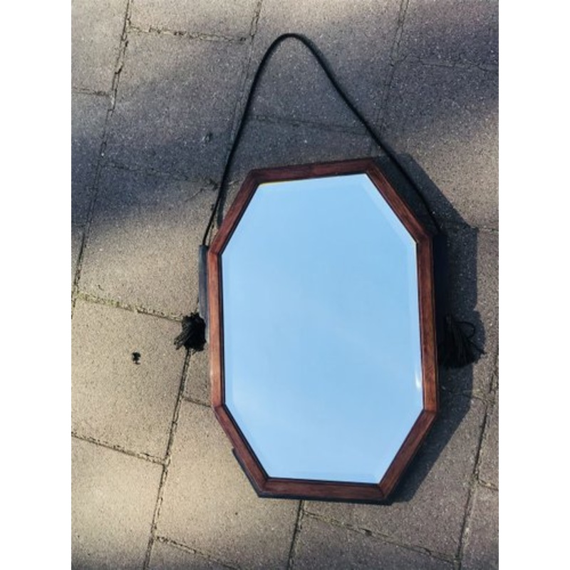 Art Deco Amsterdam School Faceted Mirror with Wooden Frame, 1930s for sale at Pamono