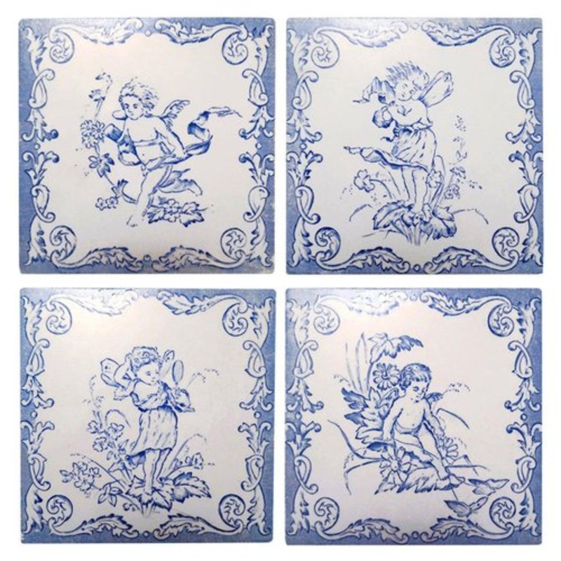 Ceramic Tiles with Angels, 1930s, Set of 4 for sale at Pamono