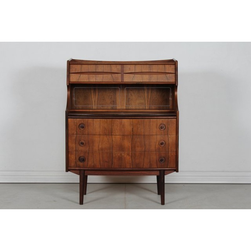 Danish Modern Rosewood and Glass Writing Bureau by Gunnar Falsig for Brdr. Falsig Mbelfabrik, Holstebro, Denmark, 1960s for sale at Pamono