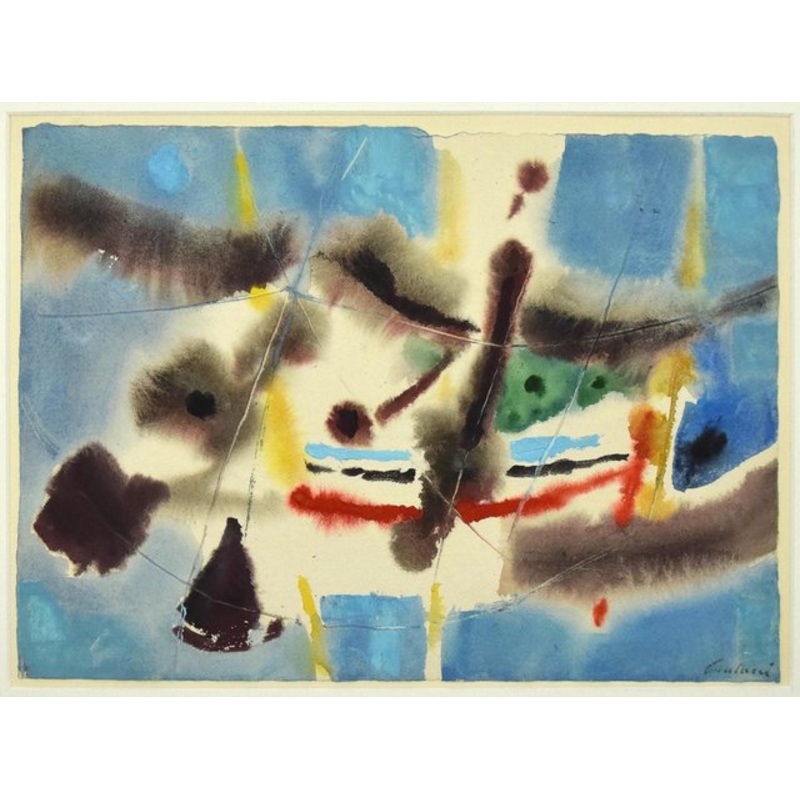 Enrico Paulucci, Marine Landscape, Mixed Media Drawing, 1960s for sale at Pamono