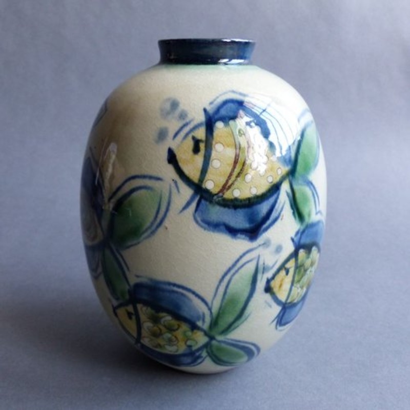 Hand-Painted Ceramic Vase by V.Heintz, 1950s for sale at Pamono