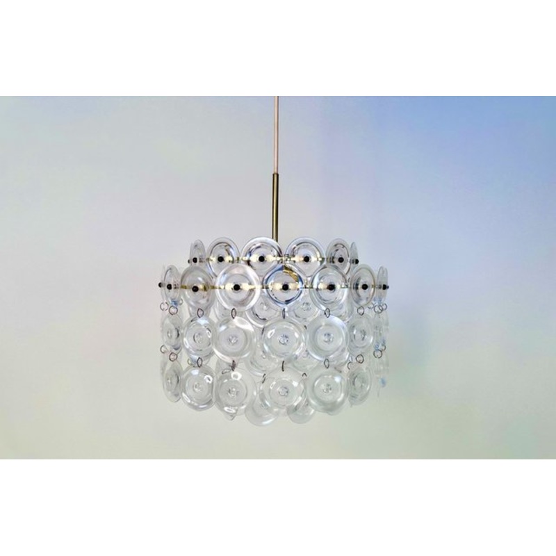 Hanging Lamp with Suspended Acrylic Glass Discs and Brass Ring Frames, Germany, 1960s for sale at Pamono