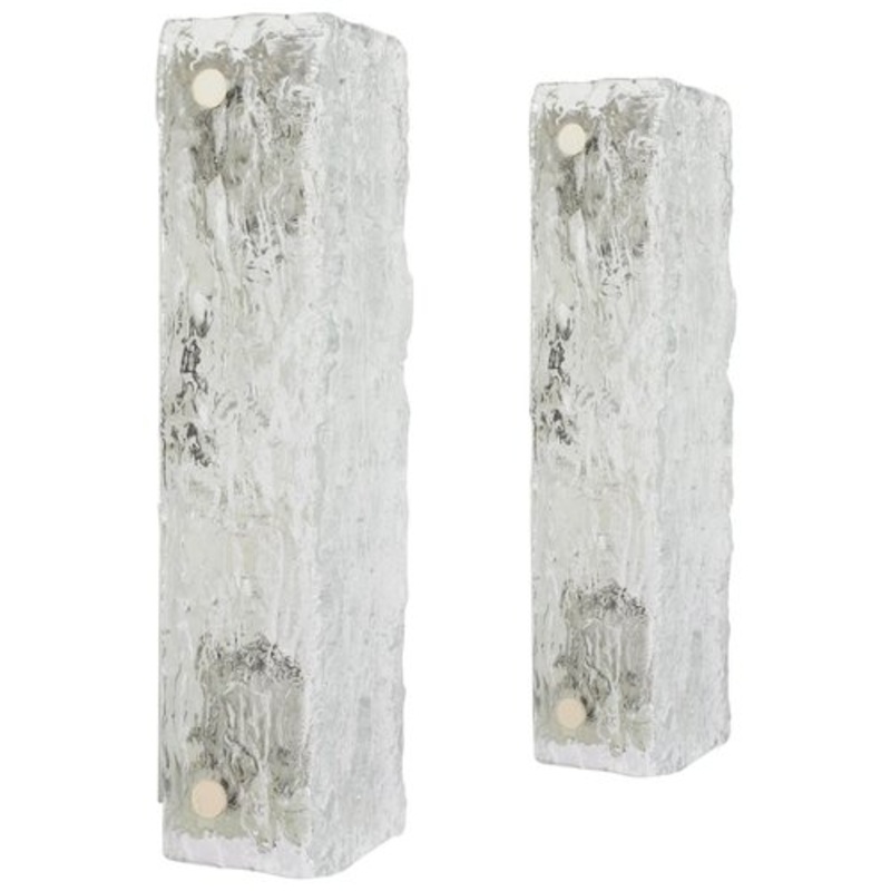 Large German Murano Ice Glass Vanity Sconces by Kaiser, 1970s for sale at Pamono