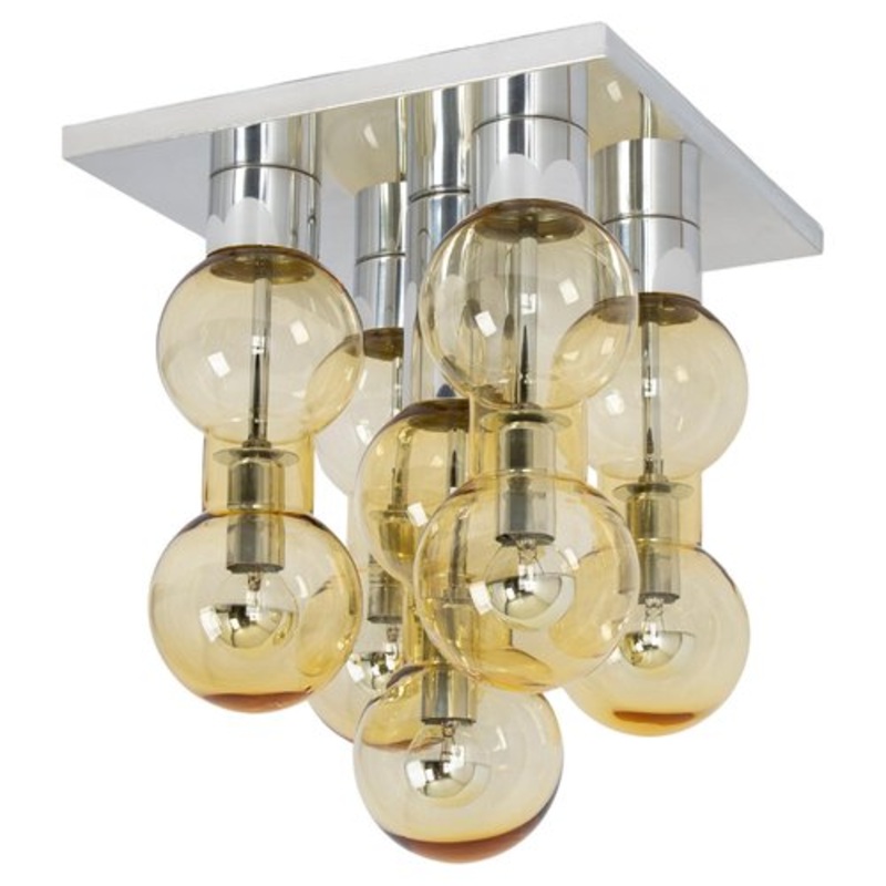 Large Murano Glass Tubes Flushmount Chrome attributed to Doria, Germany, 1960s for sale at Pamono