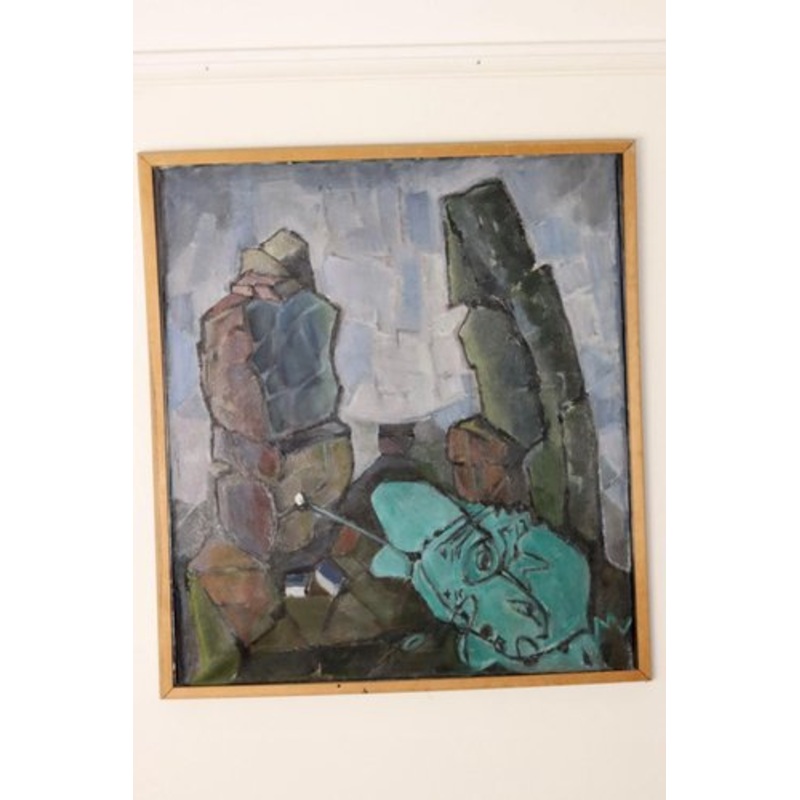 Marta Larsen, Large Cubist Composition, 1950s, Oil on Canvas, Framed for sale at Pamono