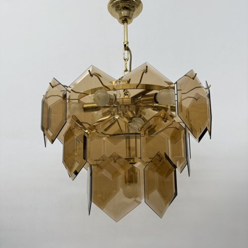 Mid-Century Chandelier with Hexagonal Smoked Glass Discs, 1970s for sale at Pamono