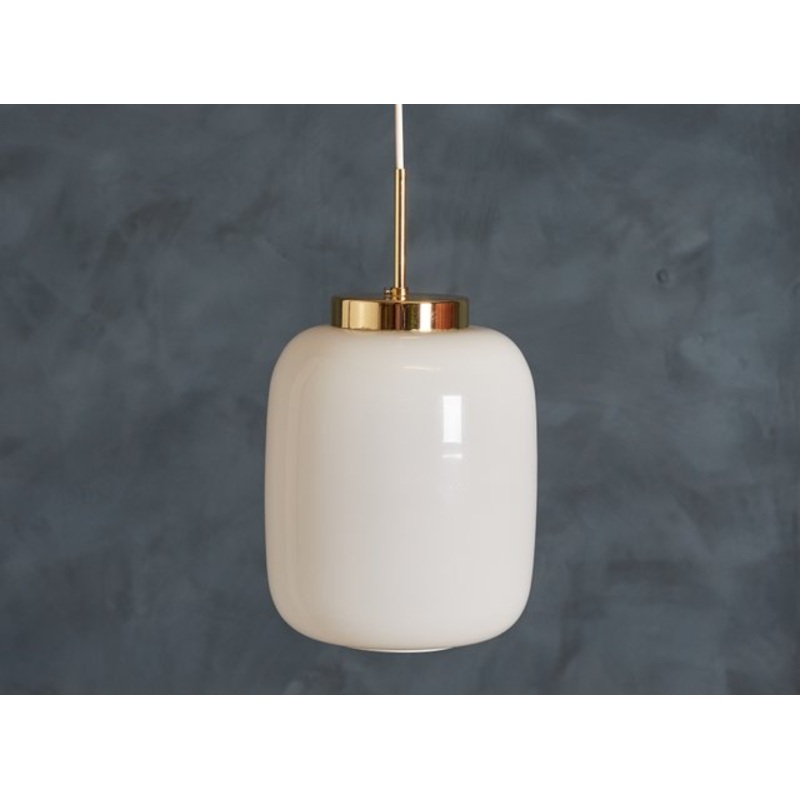 Mid-Century Danish White Glass and Brass Pendant Lamp, 1960s for sale at Pamono