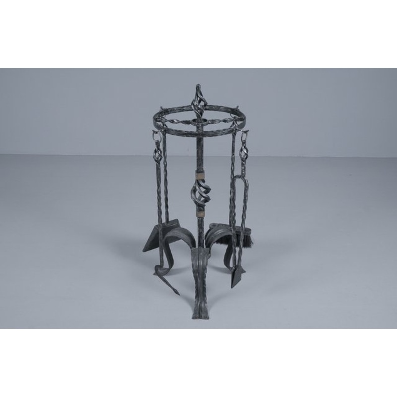 Vintage Cast Iron Fireplace Tools, France, 1960s, Set of 5 for sale at Pamono