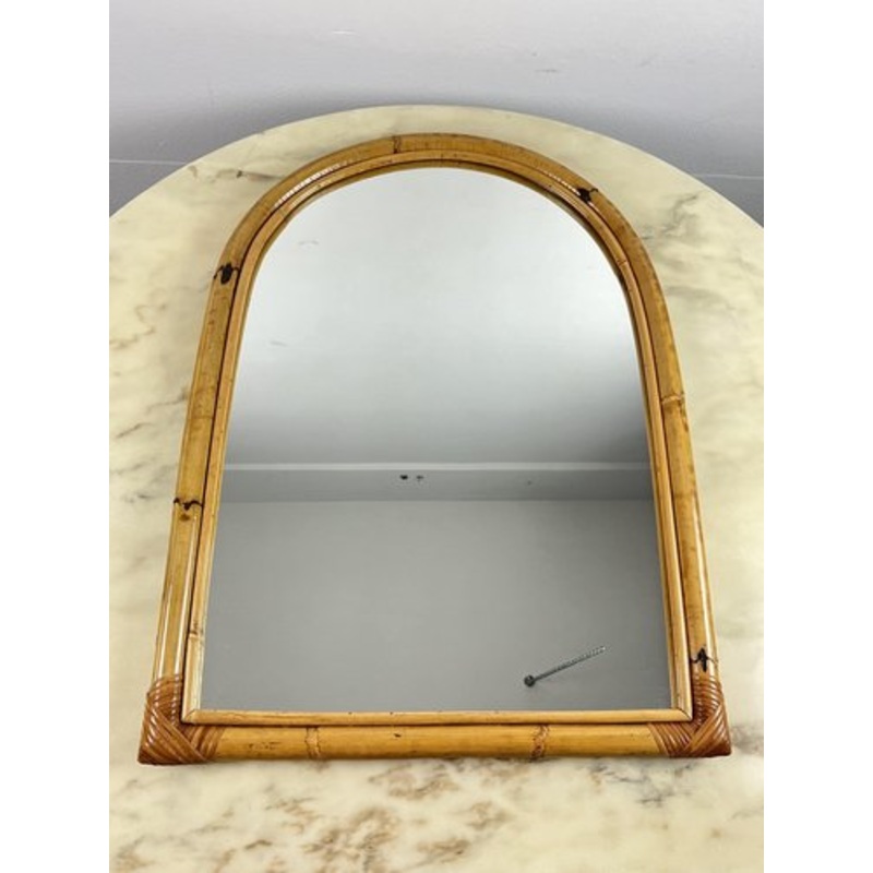 Vintage Italian Bamboo Arched Mirror, 1970s for sale at Pamono