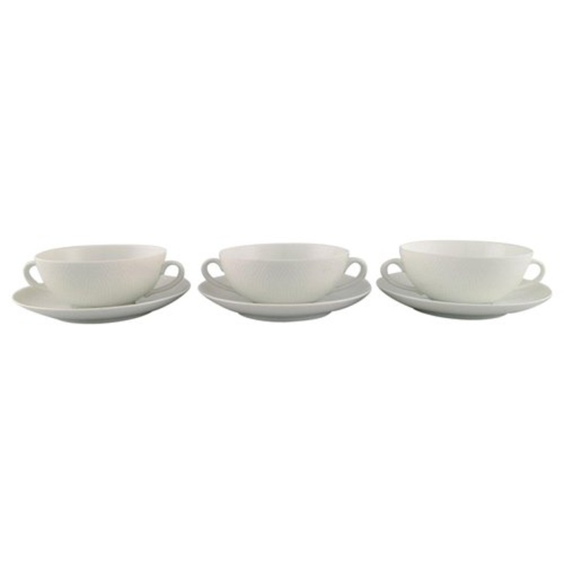 White Bouillon Cups with Saucers by Axel Salto for Royal Copenhagen, 1960s, Set of 3 for sale at Pamono
