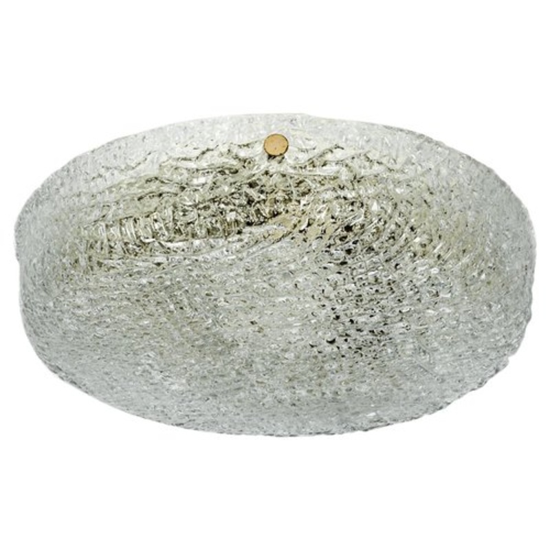 Big Round Murano Ice Glass Flush Mount from Kaiser, Germany, 1970s for sale at Pamono