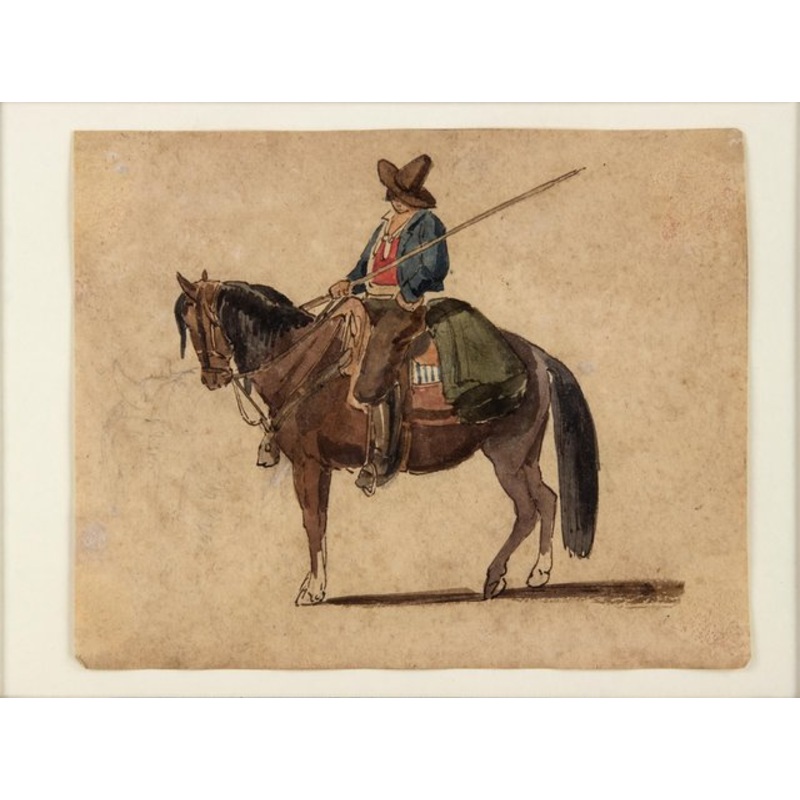 Charles Coleman, A Cowboy on the Horse, Ink and Watercolor, Late 1800s for sale at Pamono