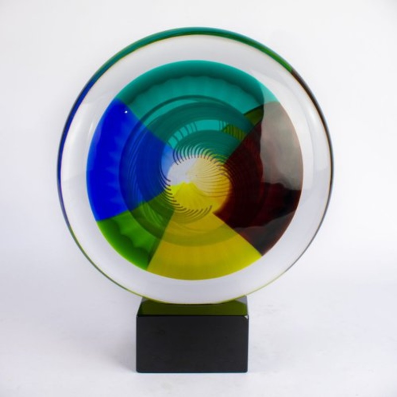 Disc Sculpture with Murano Glass Base by Valter Rossi for VRM for sale at Pamono