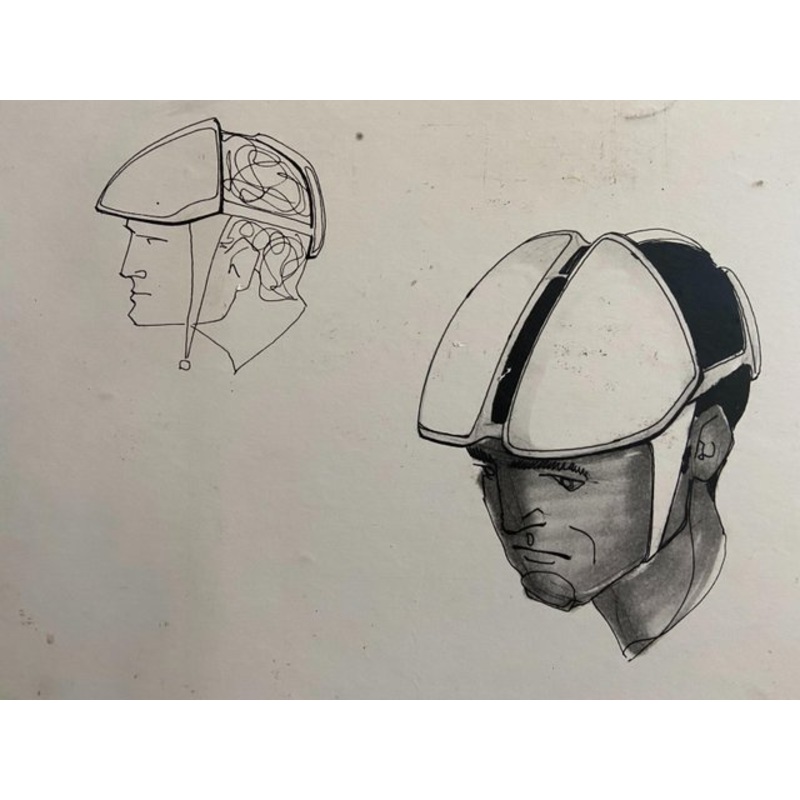 Helmeted man 2″ drawing for NASA – Raymond Loewy and William Snaith 1968 for sale at Pamono