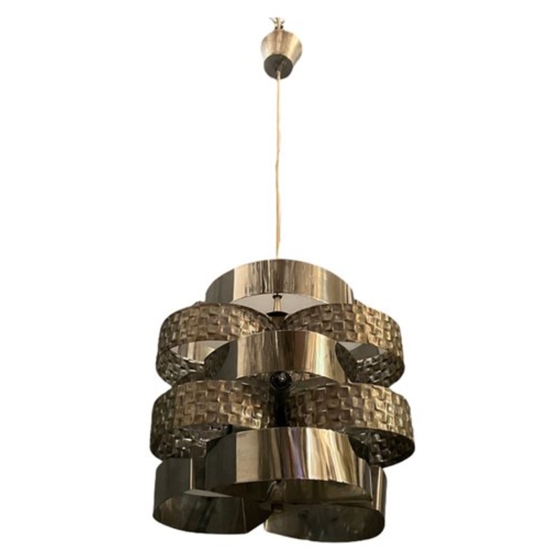 Mid-Century Architectural Metal Pendant Lamp by Mazzega, 1970s for sale at Pamono